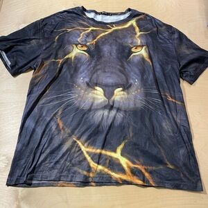 QCIV Men's Black Lion Graphic T-Shirt 3XL (LU)